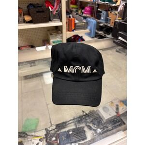 MCM Logo Baseball Cap Black Cotton Adjustable Hat One Size